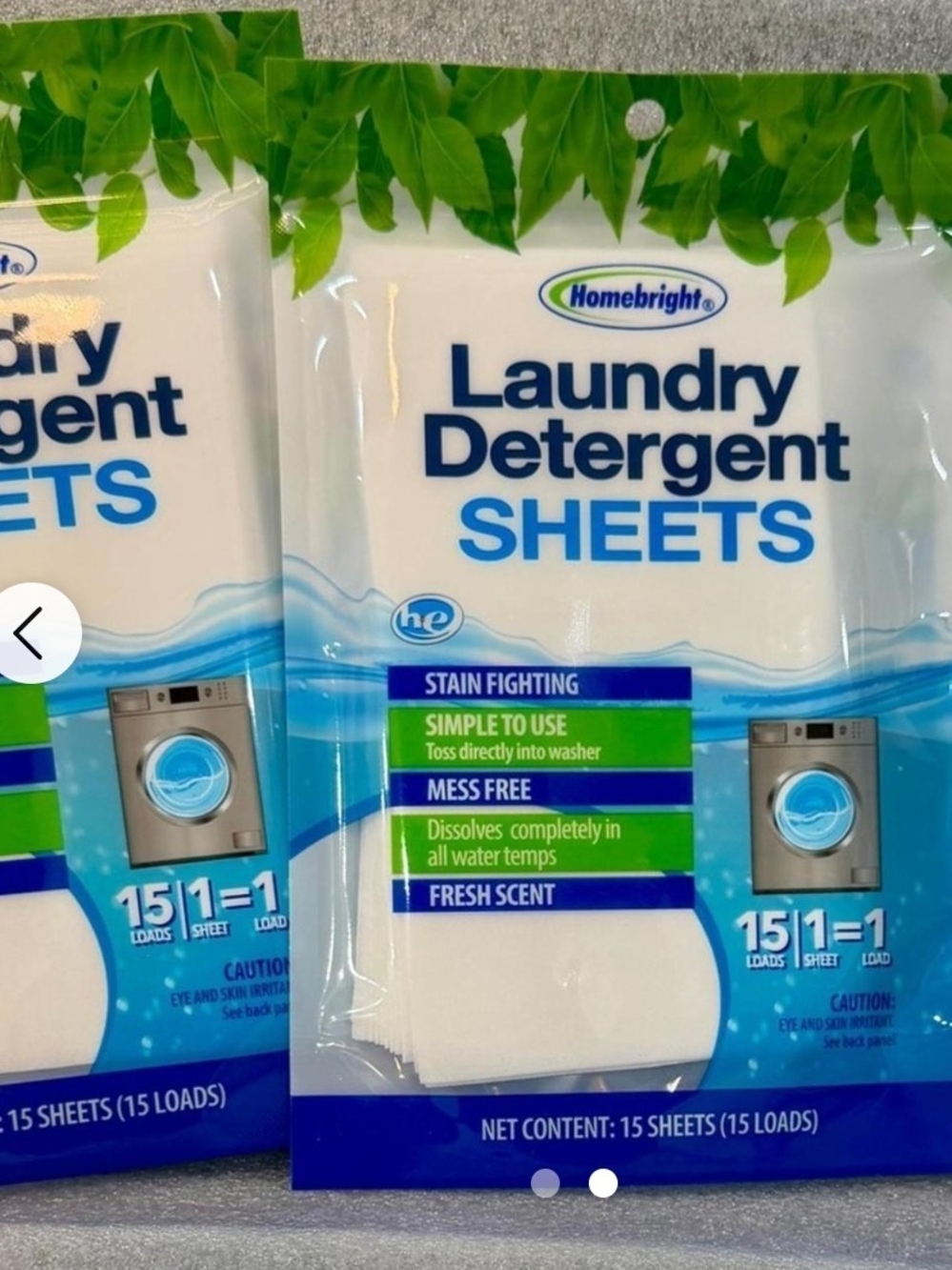 White Laundry Detergent Sheets — Fresh Scent, Pack Of 15. One Sheet = 1 Load